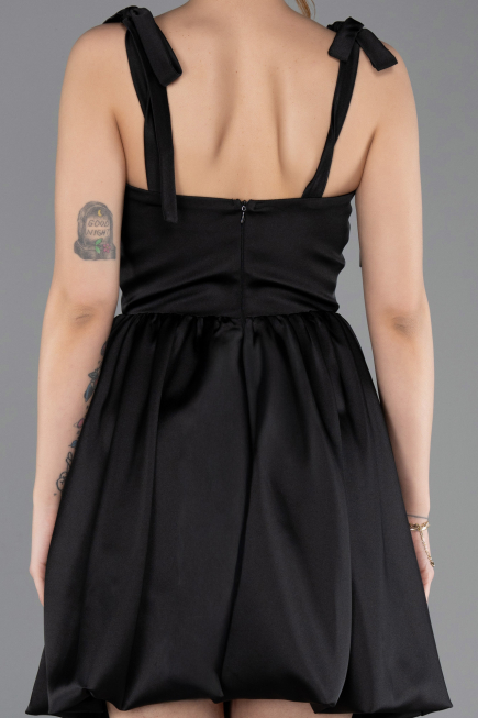 Abschlusskleid Kurz Satin Schwarz ABK2536
