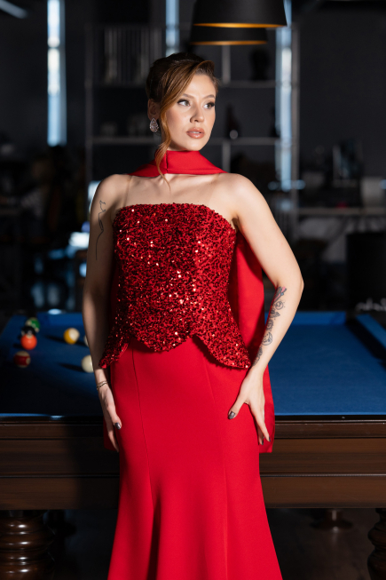 Abendkleid im Meerjungfrau-Stil Lang Rot ABU5704