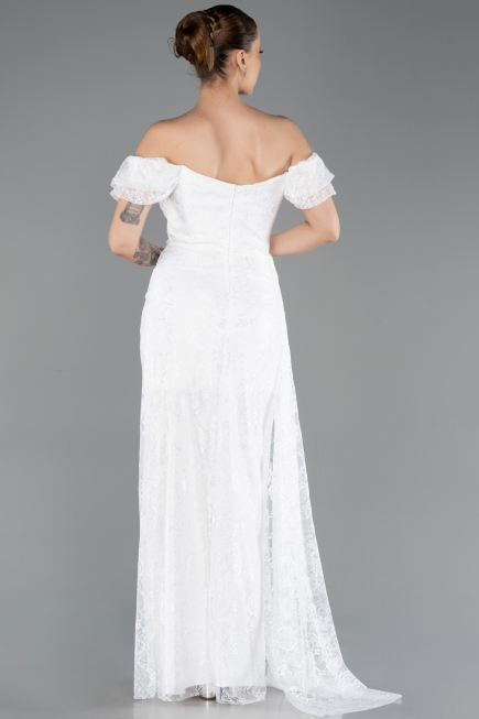 Standesamtkleid Lang Spitze Weiß ABU5728