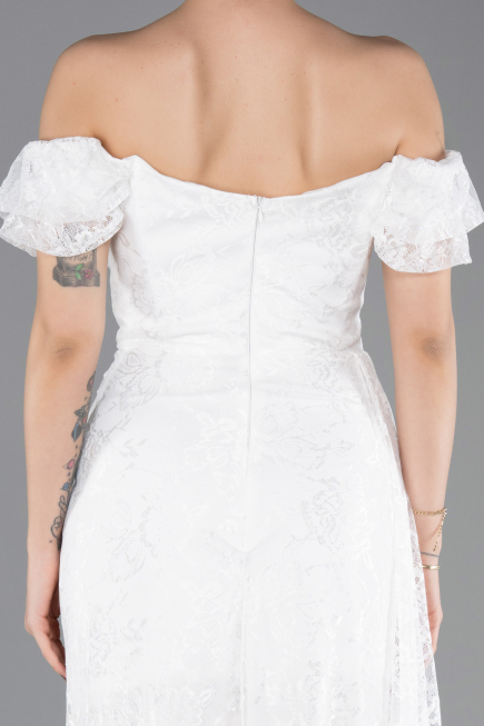 Standesamtkleid Lang Spitze Weiß ABU5728