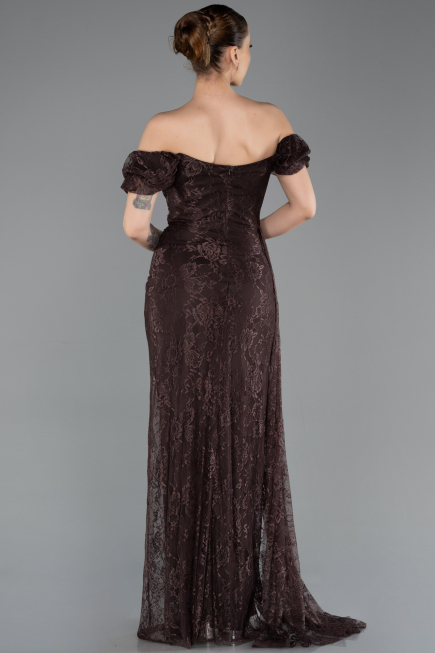 Standesamtkleid Lang Spitze Braun ABU5728