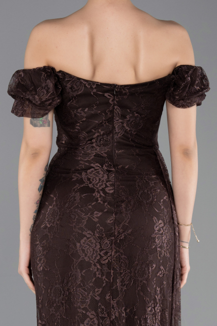 Standesamtkleid Lang Spitze Braun ABU5728