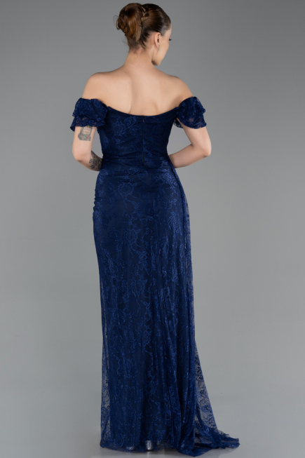 Standesamtkleid Lang Spitze Marineblau ABU5728