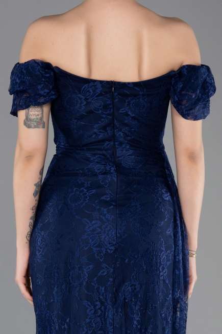 Standesamtkleid Lang Spitze Marineblau ABU5728