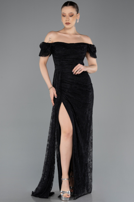 Standesamtkleid Lang Spitze Schwarz ABU5728