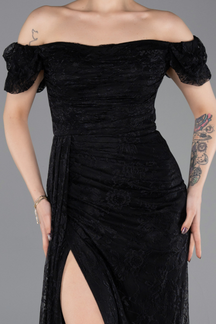 Standesamtkleid Lang Spitze Schwarz ABU5728