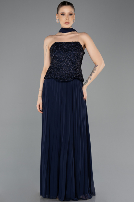 Abendkleid Lang Chiffon Marineblau ABU5715
