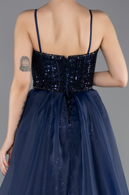 Abendkleid Lang Perlenbesetzt Marineblau ABU5730