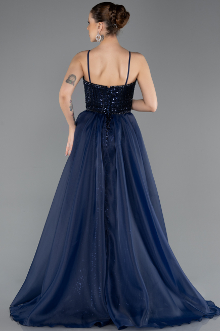 Abendkleid Lang Perlenbesetzt Marineblau ABU5730