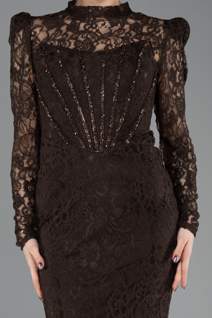 Abendkleid Lang Spitze Braun ABU5734