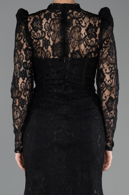 Abendkleid Lang Spitze Schwarz ABU5734