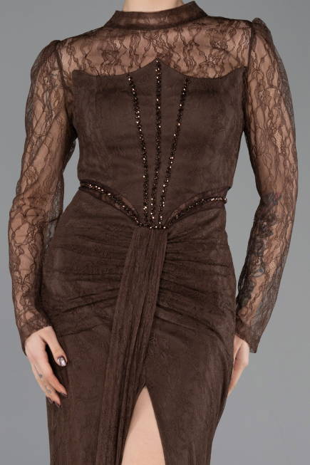 Standesamtkleid Lang Spitze Braun ABU5736