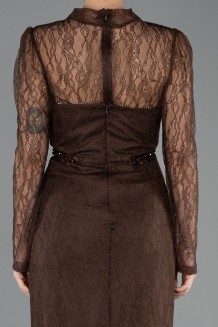 Standesamtkleid Lang Spitze Braun ABU5736