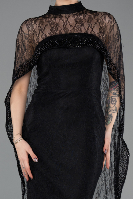 Abendkleid Lang Spitze Schwarz ABU5739