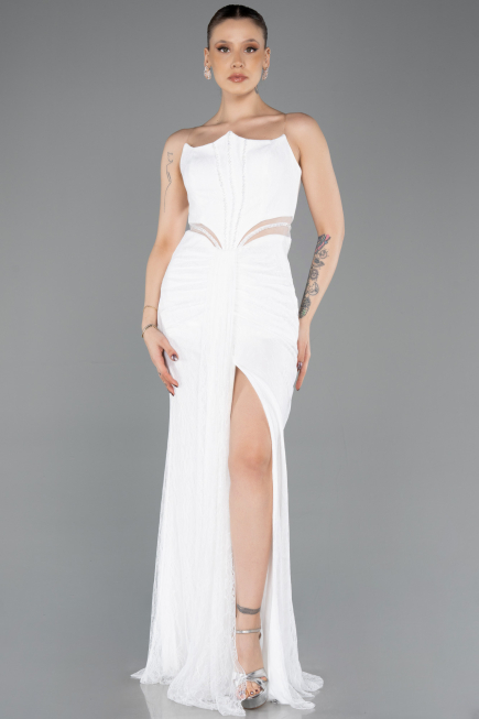 Standesamtkleid Lang Spitze Weiß ABU5736