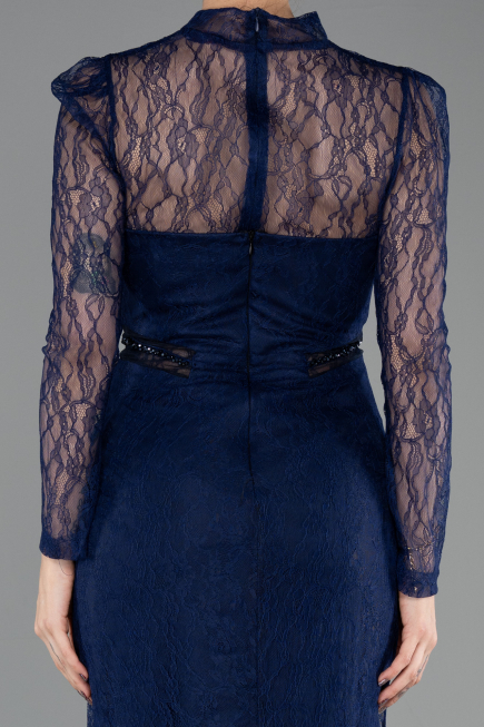 Standesamtkleid Lang Spitze Marineblau ABU5736