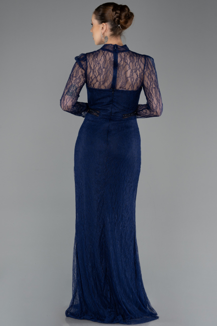 Standesamtkleid Lang Spitze Marineblau ABU5736