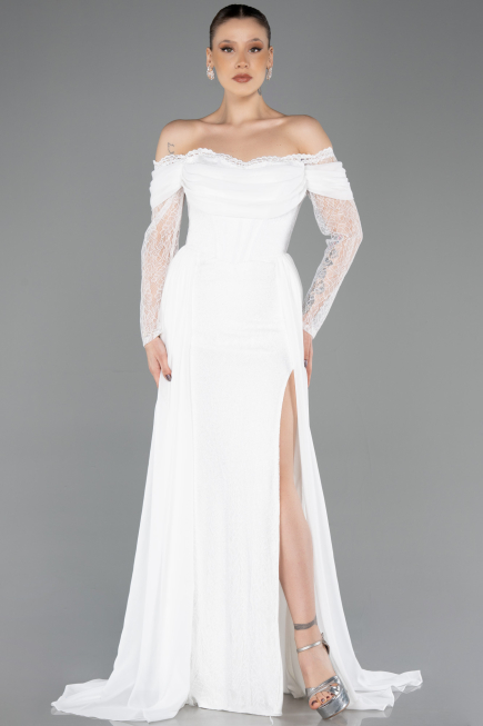 Standesamtkleid Lang Spitze Weiß ABU5727