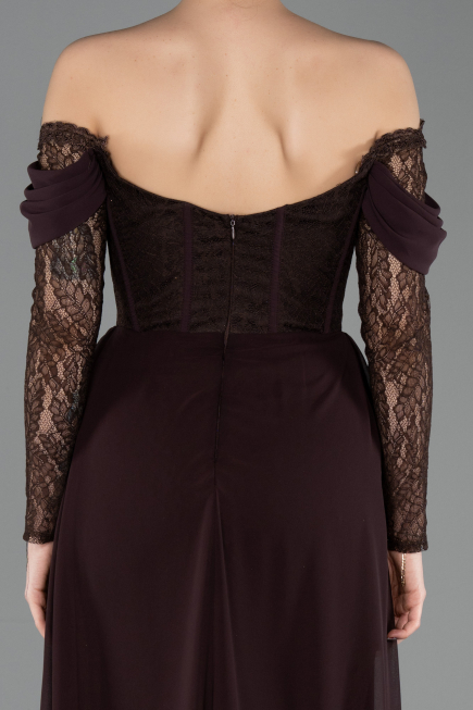 Standesamtkleid Lang Spitze Braun ABU5727