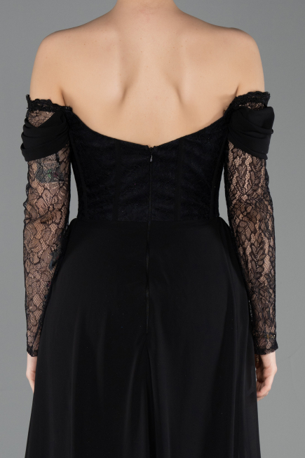 Standesamtkleid Lang Spitze Schwarz ABU5727