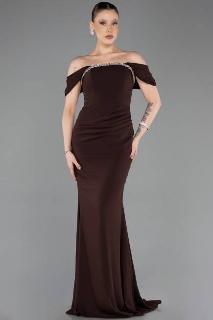 Abendkleid im Meerjungfrau-Stil Lang Braun ABU5740