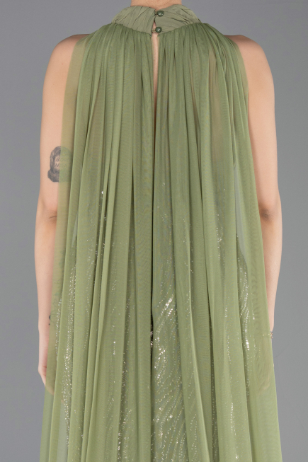 Abendkleid im Meerjungfrau-Stil Lang Perlenbesetzt Khaki ABU5741