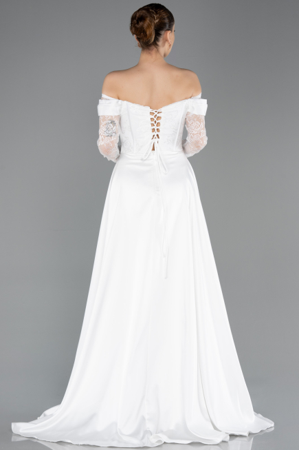 Standesamtkleid Lang Spitze Weiß ABU5723