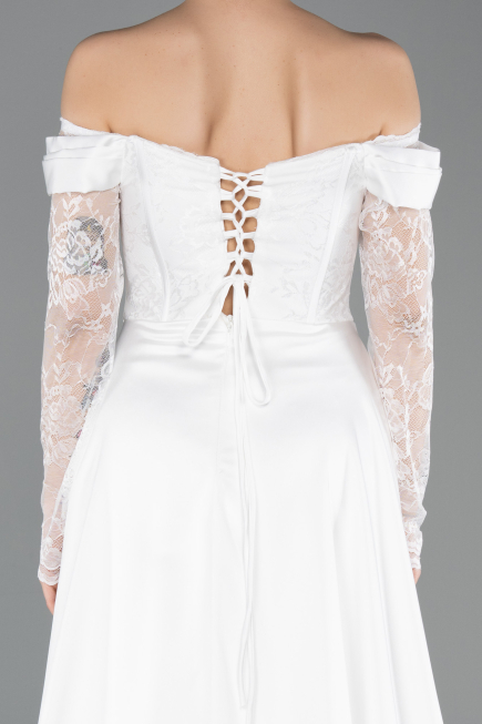 Standesamtkleid Lang Spitze Weiß ABU5723