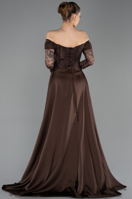 Standesamtkleid Lang Spitze Braun ABU5723