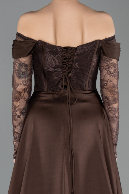 Standesamtkleid Lang Spitze Braun ABU5723