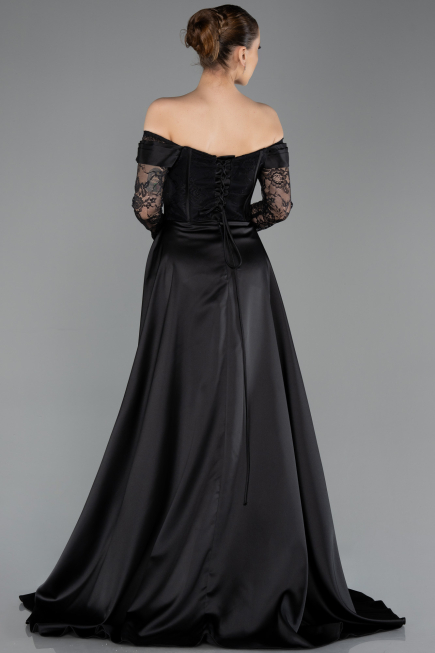 Standesamtkleid Lang Spitze Schwarz ABU5723