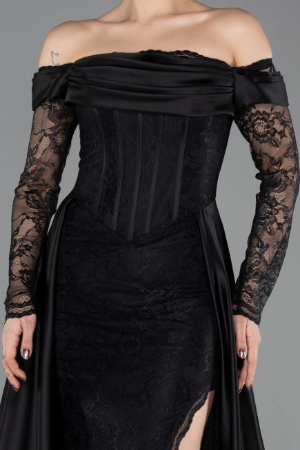 Standesamtkleid Lang Spitze Schwarz ABU5723