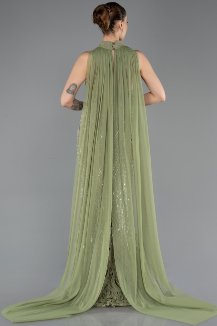 Abendkleid im Meerjungfrau-Stil Lang Perlenbesetzt Khaki ABU5741
