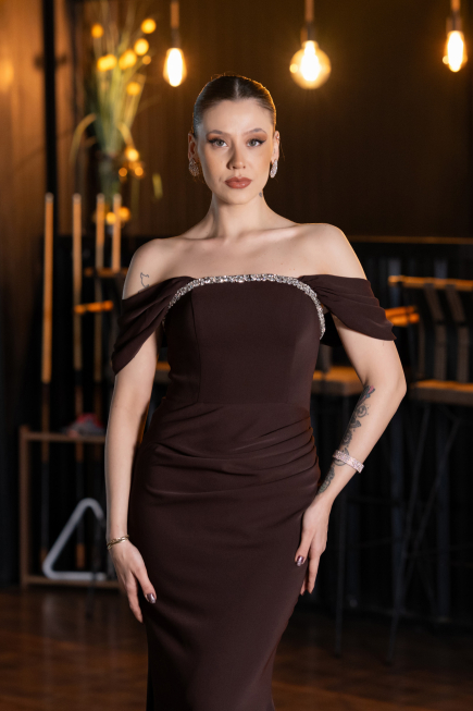 Abendkleid im Meerjungfrau-Stil Lang Braun ABU5740