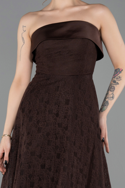 Abendkleid Midi Spitze Braun ABK2538