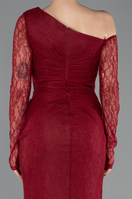 Weinrot Standesamtkleid Spitze Lang ABU5618