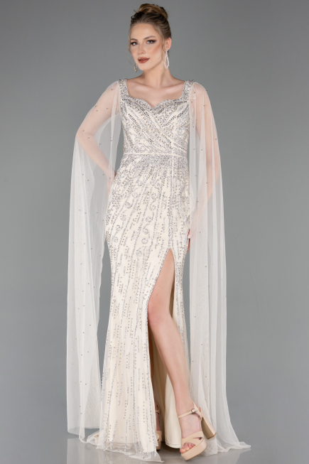 Abendkleid Lang Steinbesetzt Beige ABU5751