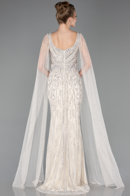 Abendkleid Lang Steinbesetzt Beige ABU5751