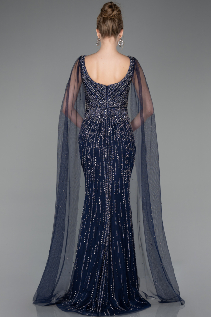 Abendkleid Lang Steinbesetzt Marineblau ABU5751
