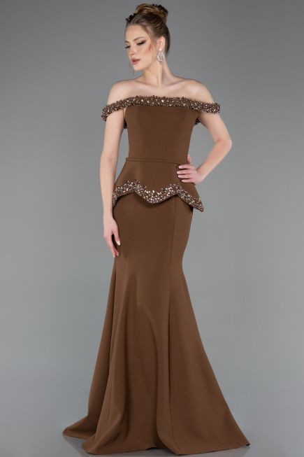 Abendkleid im Meerjungfrau-Stil Lang Braun ABU5758