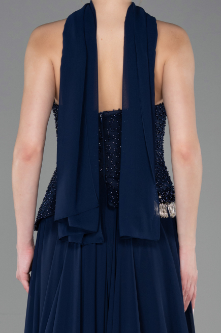 Abendkleid Lang Chiffon Marineblau ABU5759
