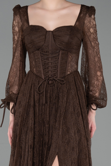 Standesamtkleid Lang Spitze Braun ABU5797