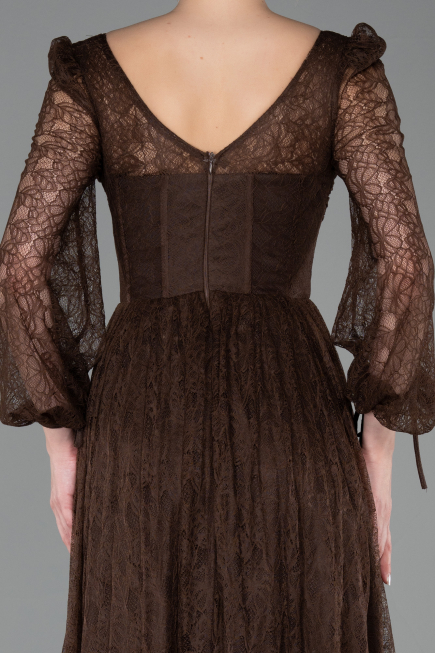 Standesamtkleid Lang Spitze Braun ABU5797