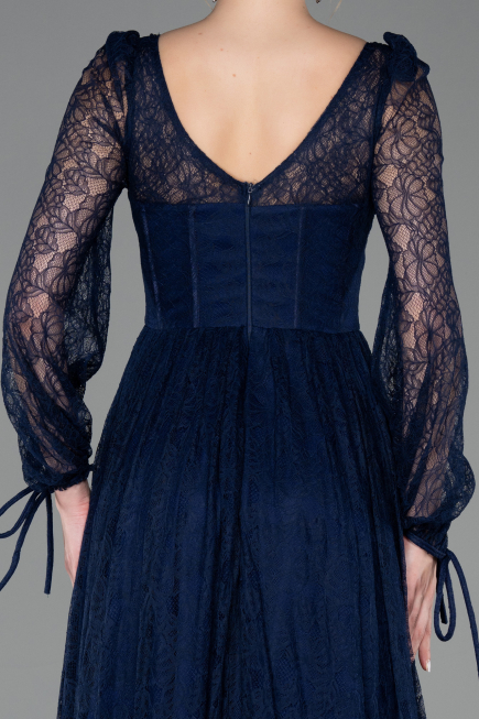 Standesamtkleid Lang Spitze Marineblau ABU5797