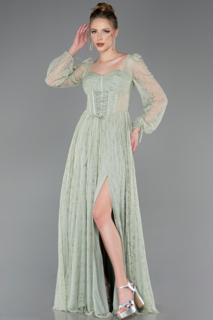 Standesamtkleid Lang Spitze Minzgrün ABU5797