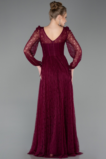 Standesamtkleid Lang Spitze Kirschrot ABU5797