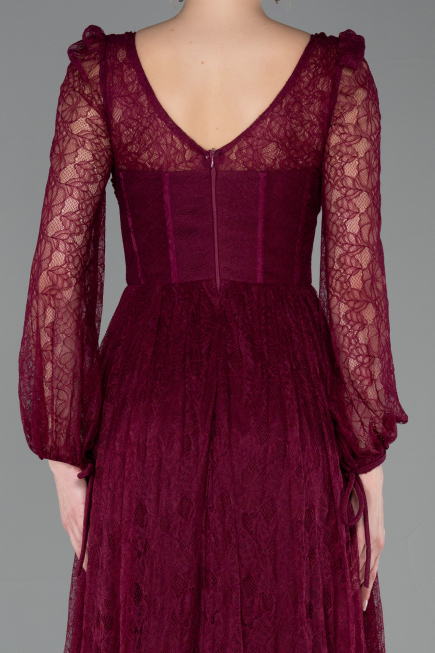 Standesamtkleid Lang Spitze Kirschrot ABU5797
