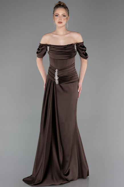 Abendkleid im Meerjungfrau-Stil Lang Satin Braun ABU5765