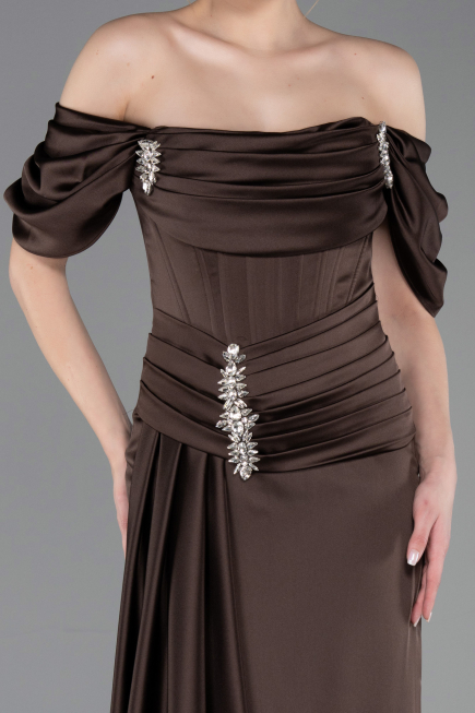 Abendkleid im Meerjungfrau-Stil Lang Satin Braun ABU5765