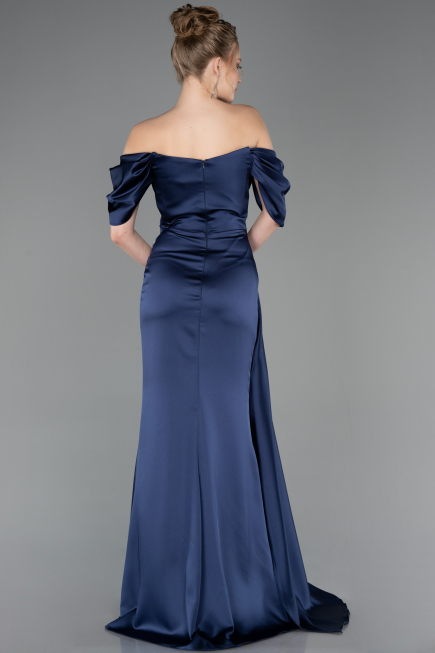 Abendkleid im Meerjungfrau-Stil Lang Satin Marineblau ABU5765